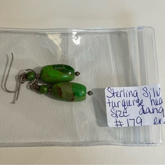 Green turquoise and sterling silver dangle pierced earrings # 179 - Picture 8 of 8